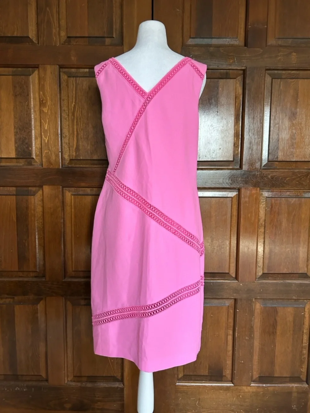 BANANA REPUBLIC Pink Lace Trim Sleeveless Sheath V Neck Dress 6 Classic